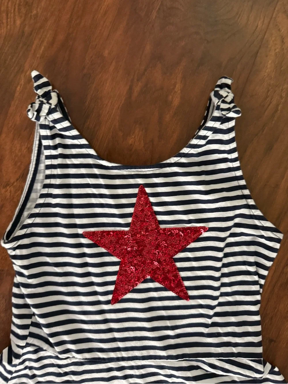 The Children's Place Navy & White Striped Dress with Red Sequin Star